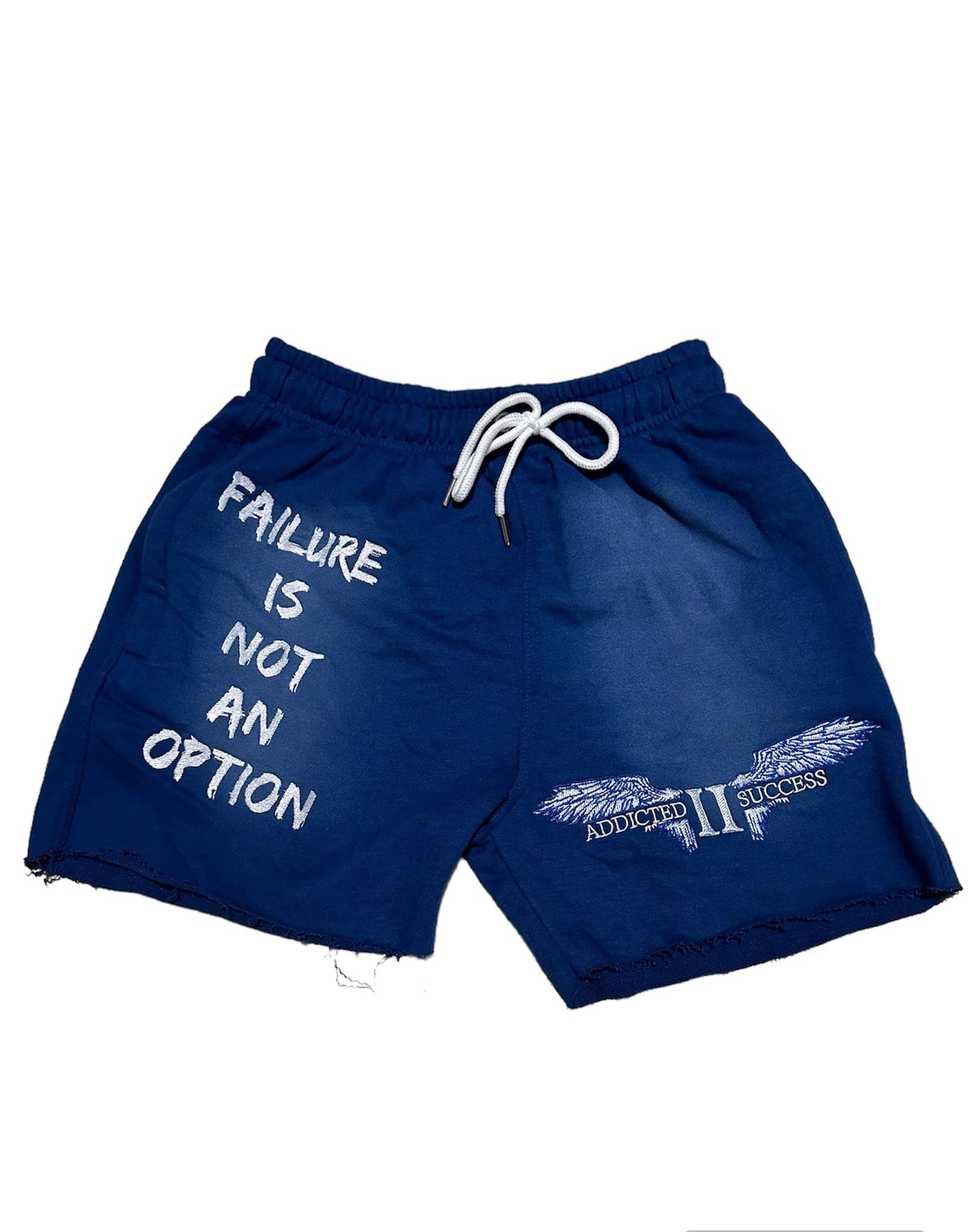 Royal Blue Embroidery (Failure is not an Option)Acid Wash Shorts w/ Hidden zipper pockets