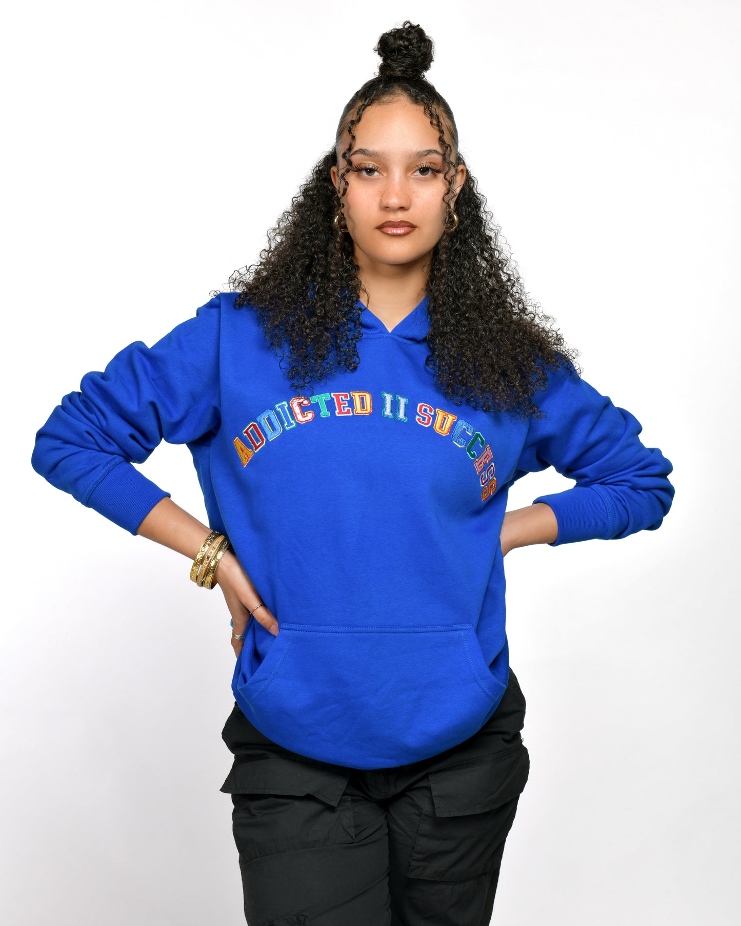 Embroidery Royal Blue Multicolor Hoodie- (Don't Quit Your Almost There!)