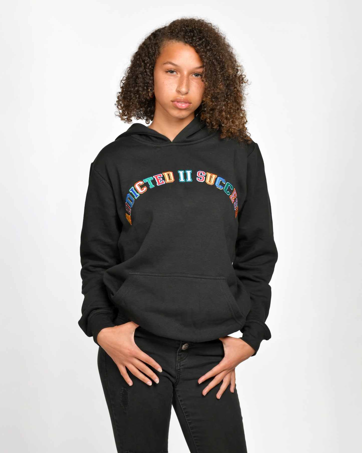 Embroidery Black Multicolor Hoodie- (Don't Quit Your Almost There!)