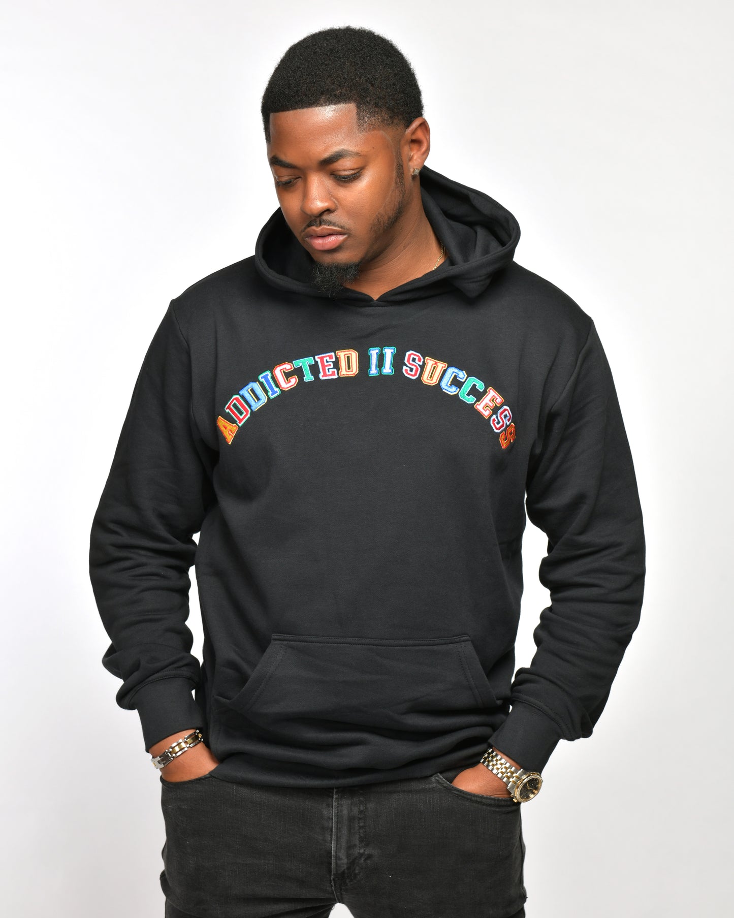 Embroidery Black Multicolor Hoodie- (Don't Quit Your Almost There!)
