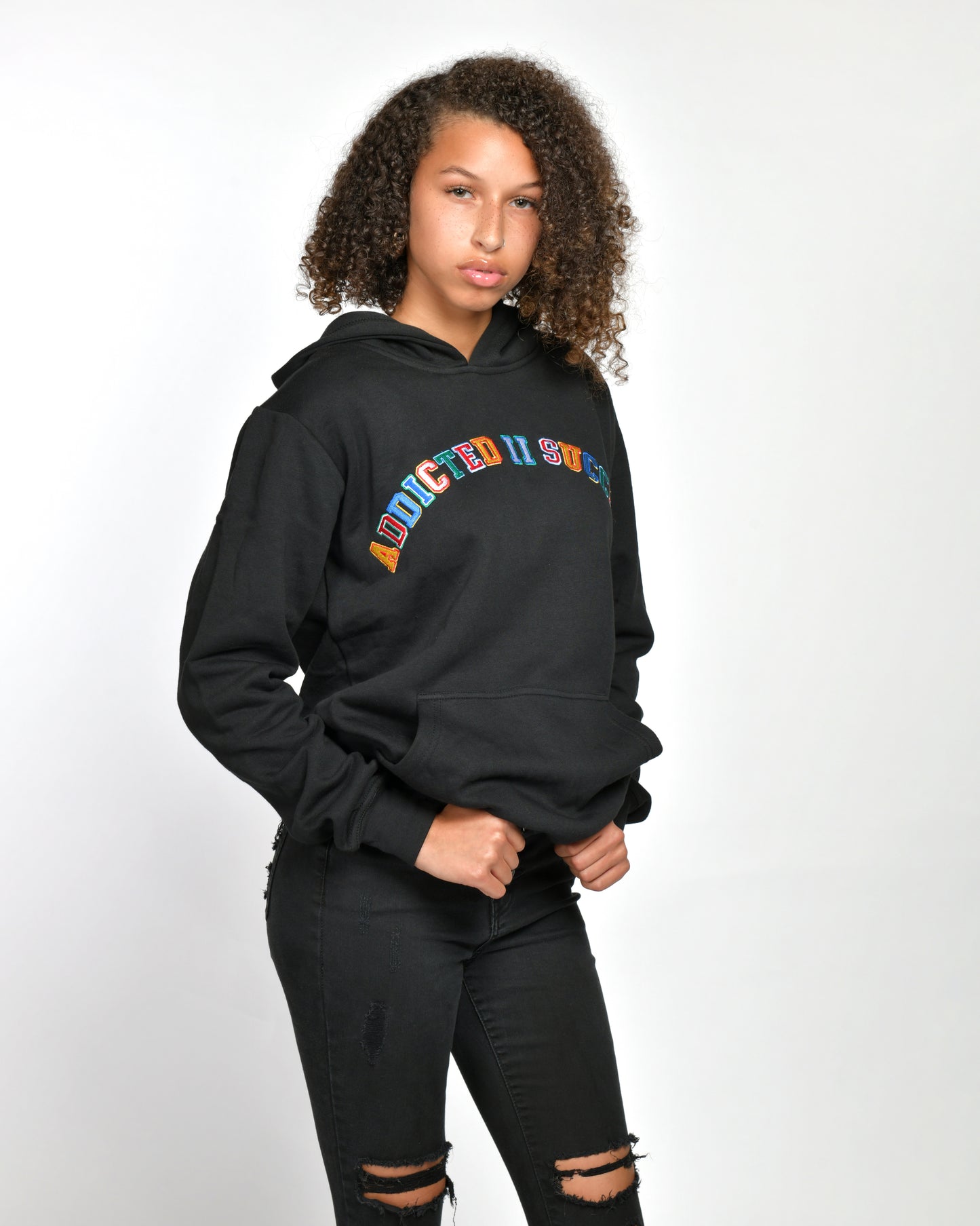 Embroidery Black Multicolor Hoodie- (Don't Quit Your Almost There!)