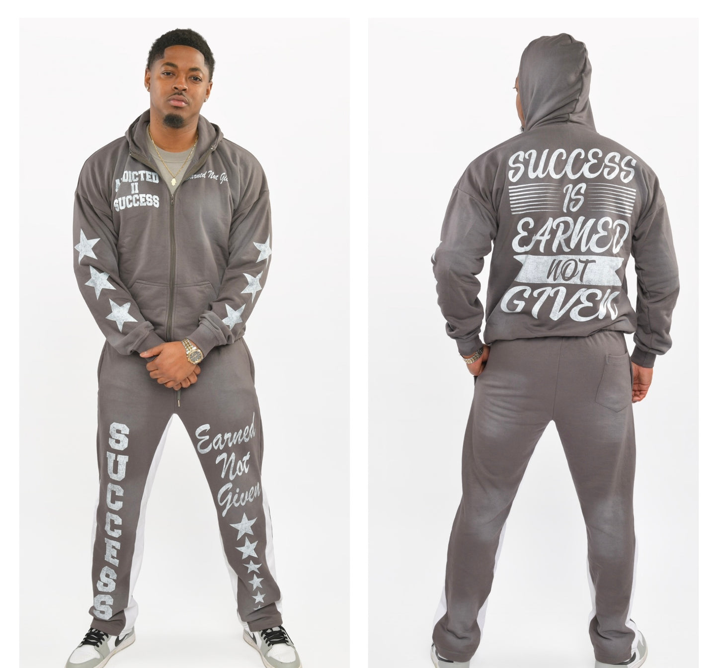 Cool Gray- "Success is Earned Not Given" Zip Up Hoodie Only