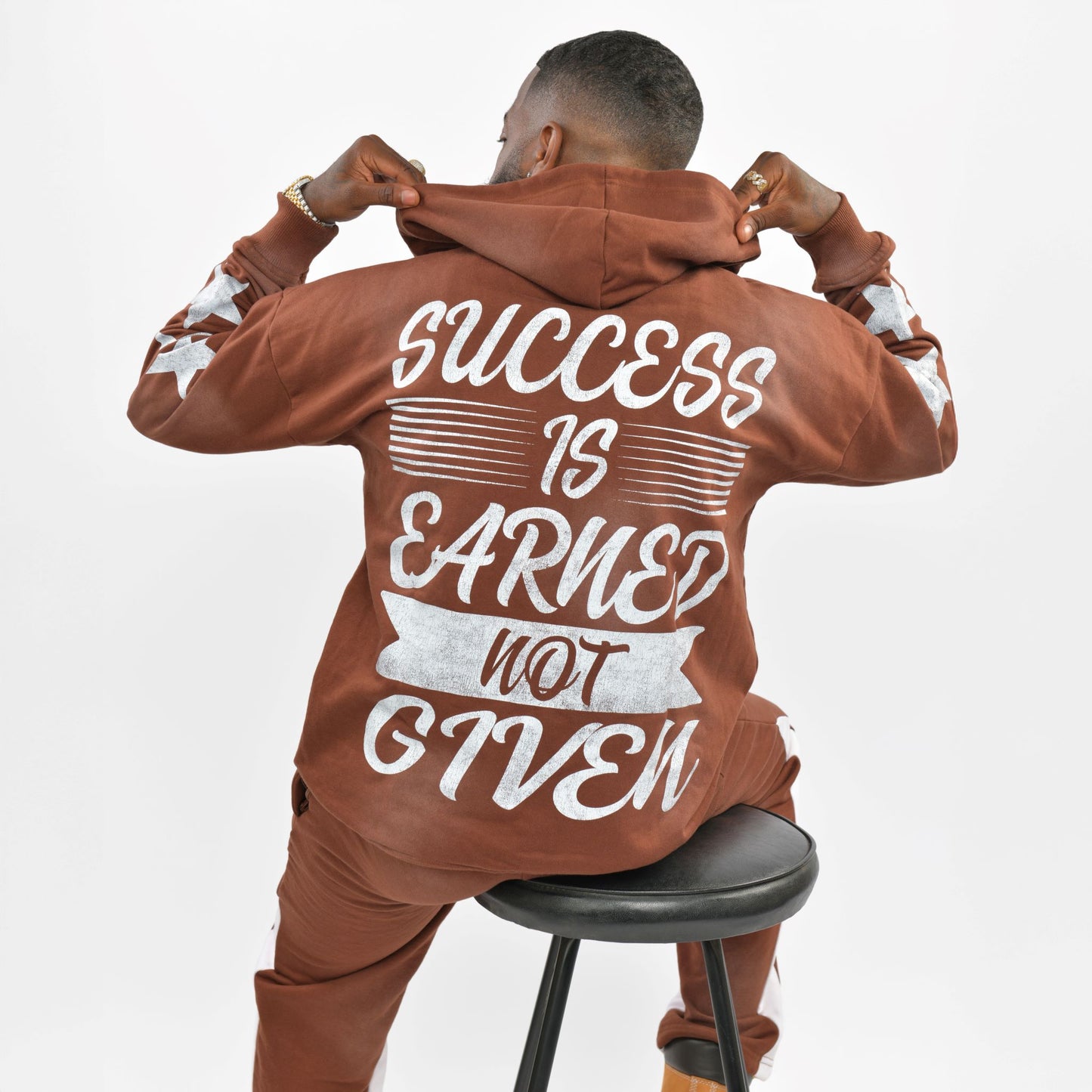 Brown- "Success is Earned Not Given" Zip Up Hoodie Only
