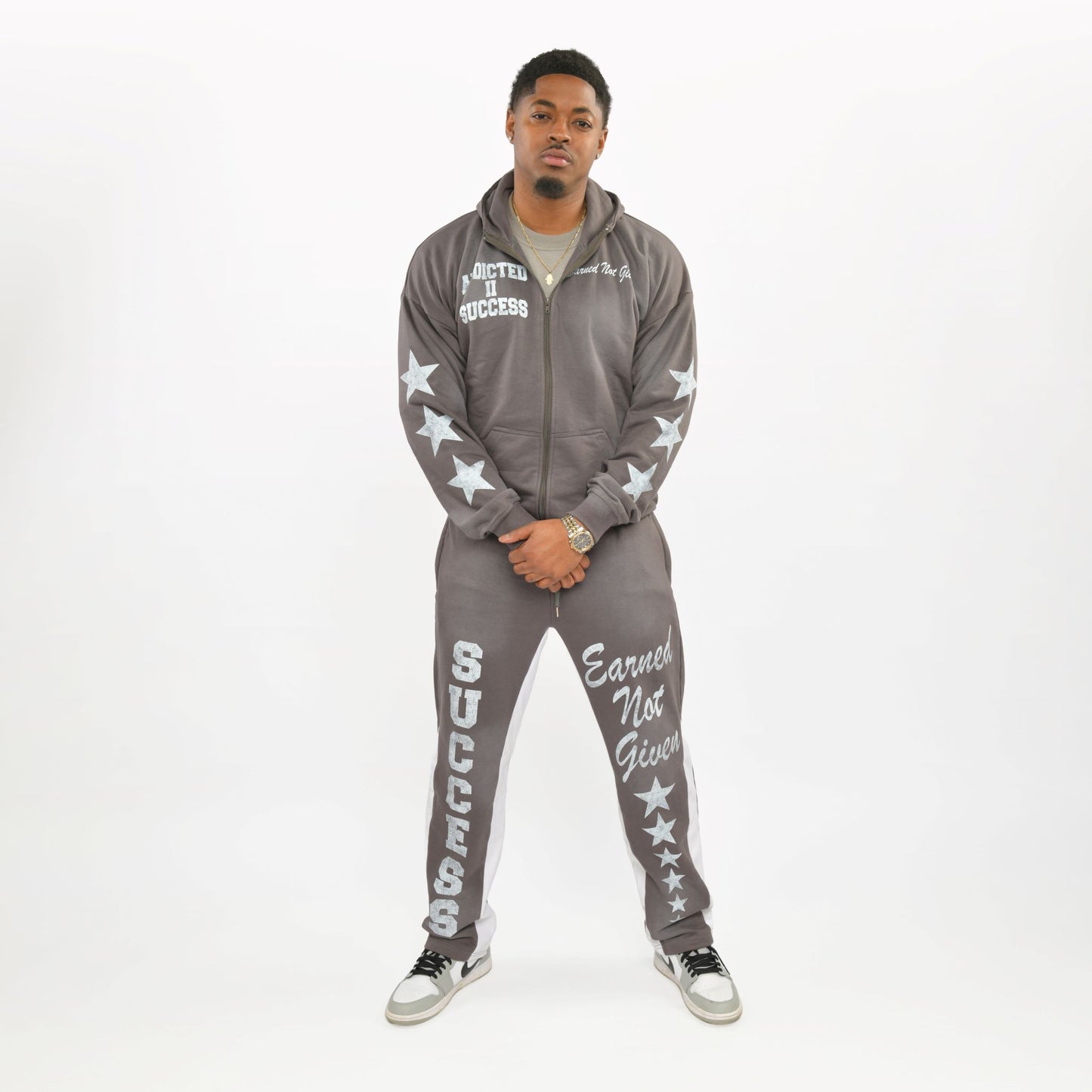 Cool Gray- "Success is Earned Not Given" Zip Up Hoodie Only
