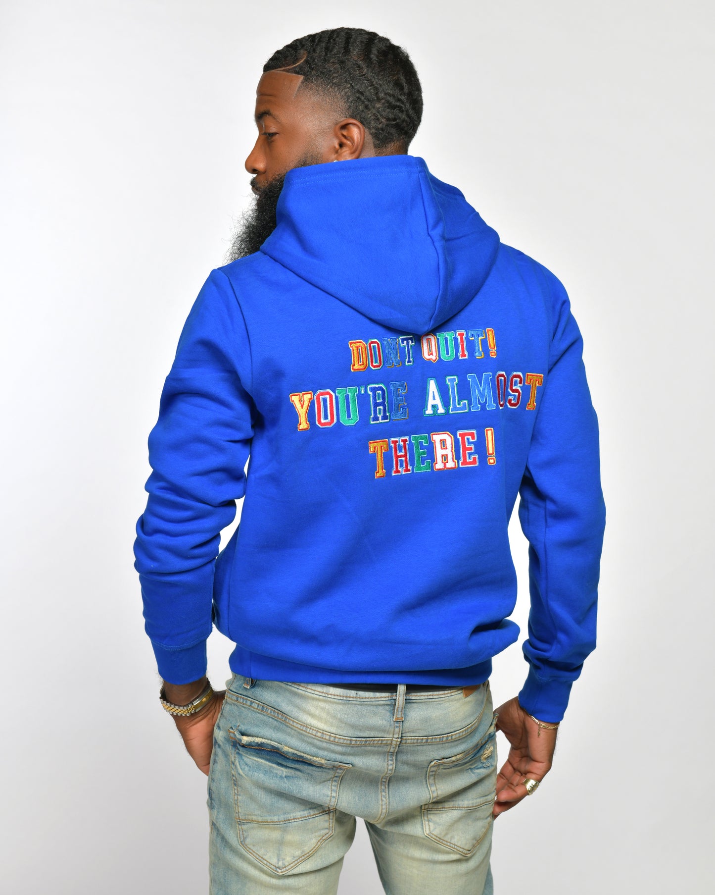 Embroidery Royal Blue Multicolor Hoodie- (Don't Quit Your Almost There!)