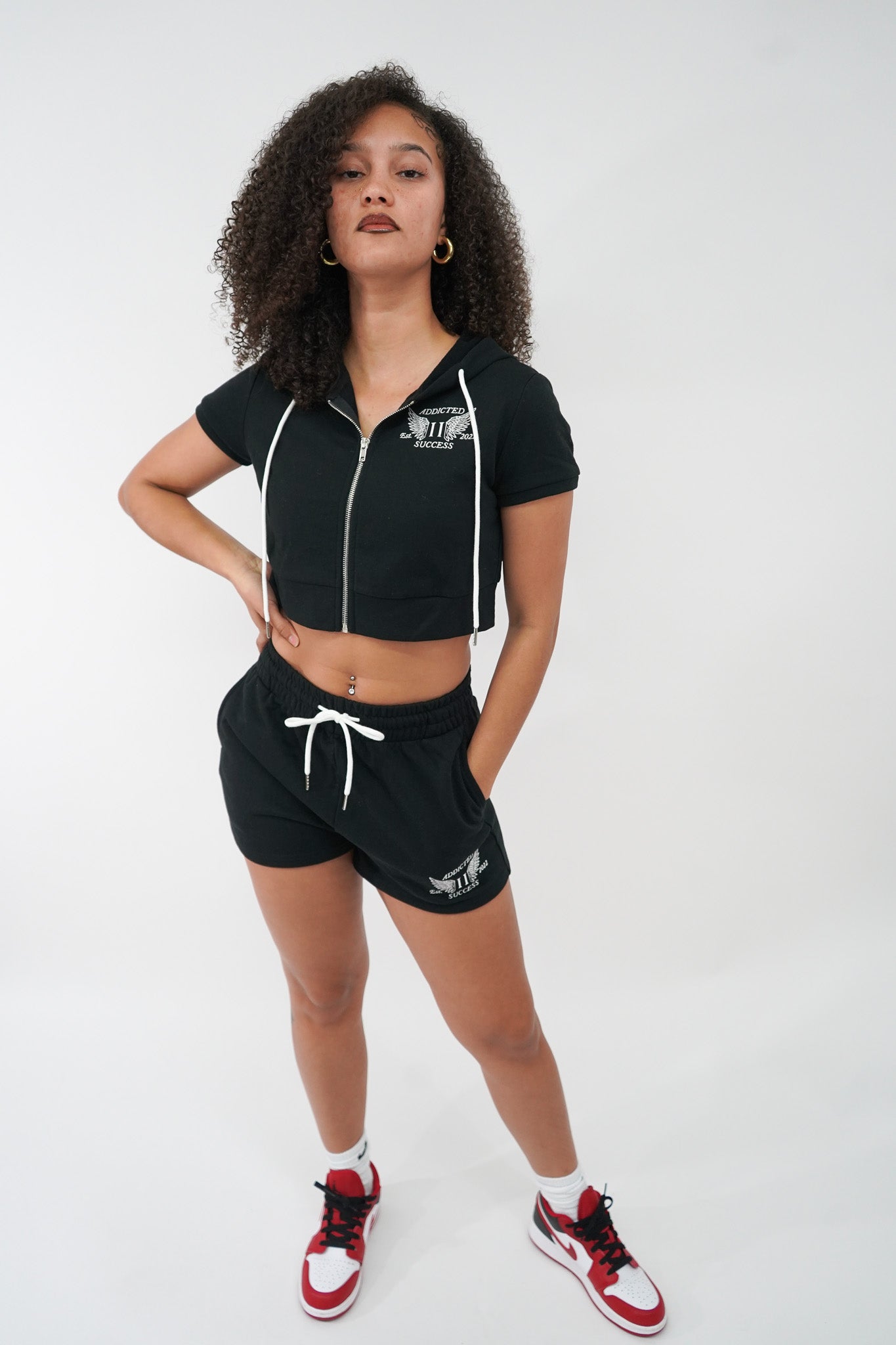 Black Crop Top Short Set