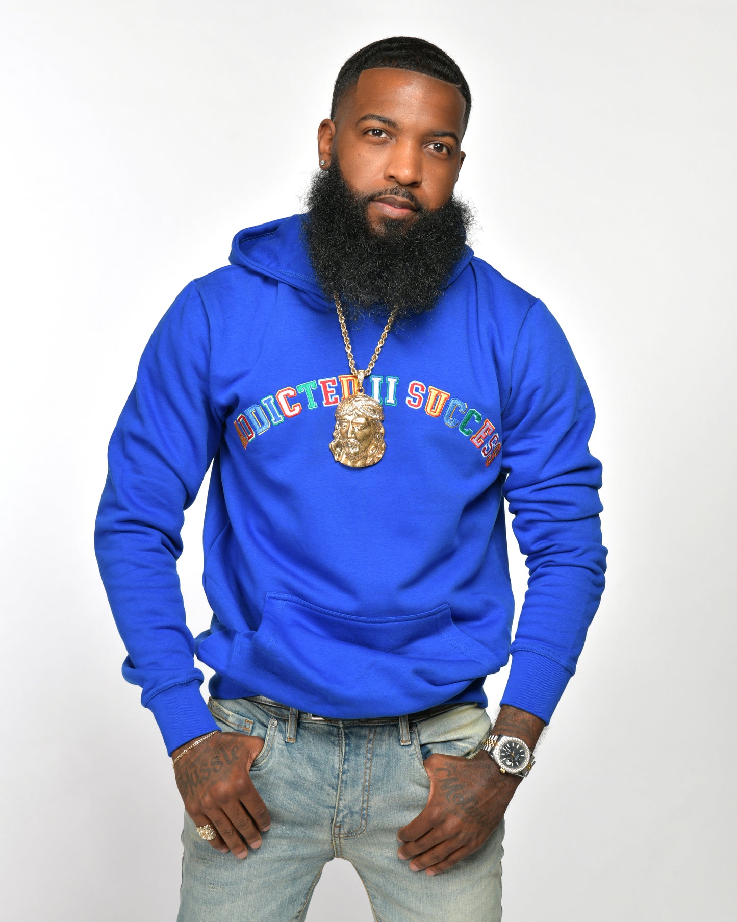 Embroidery Royal Blue Multicolor Hoodie- (Don't Quit Your Almost There!)