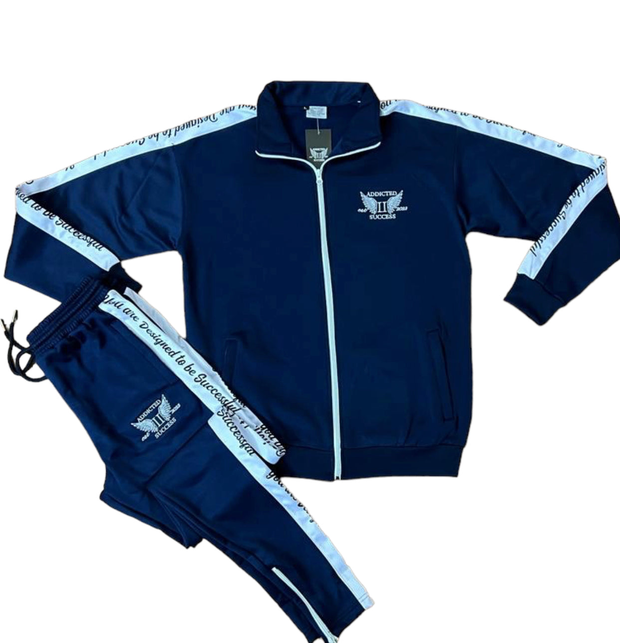 Navy Blue & White Embroidery Tracksuit.