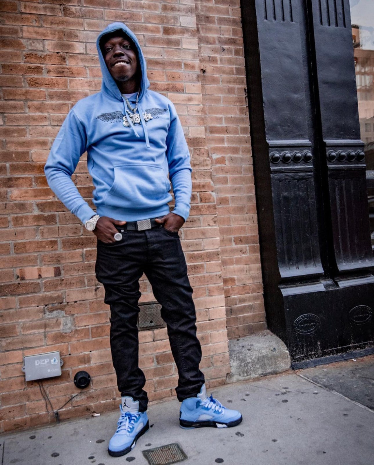 Carolina Blue/Black Logo Hoodie