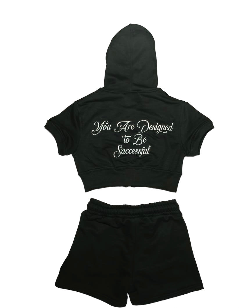 Black Crop Top Short Set