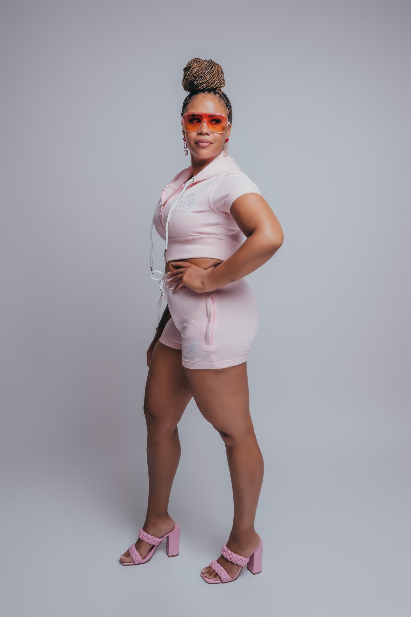 Light Pink Crop Top Short Set