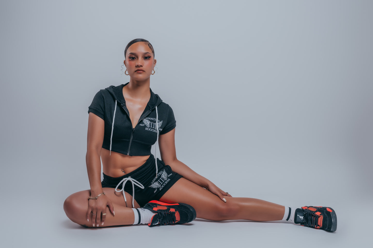 Black Crop Top Short Set