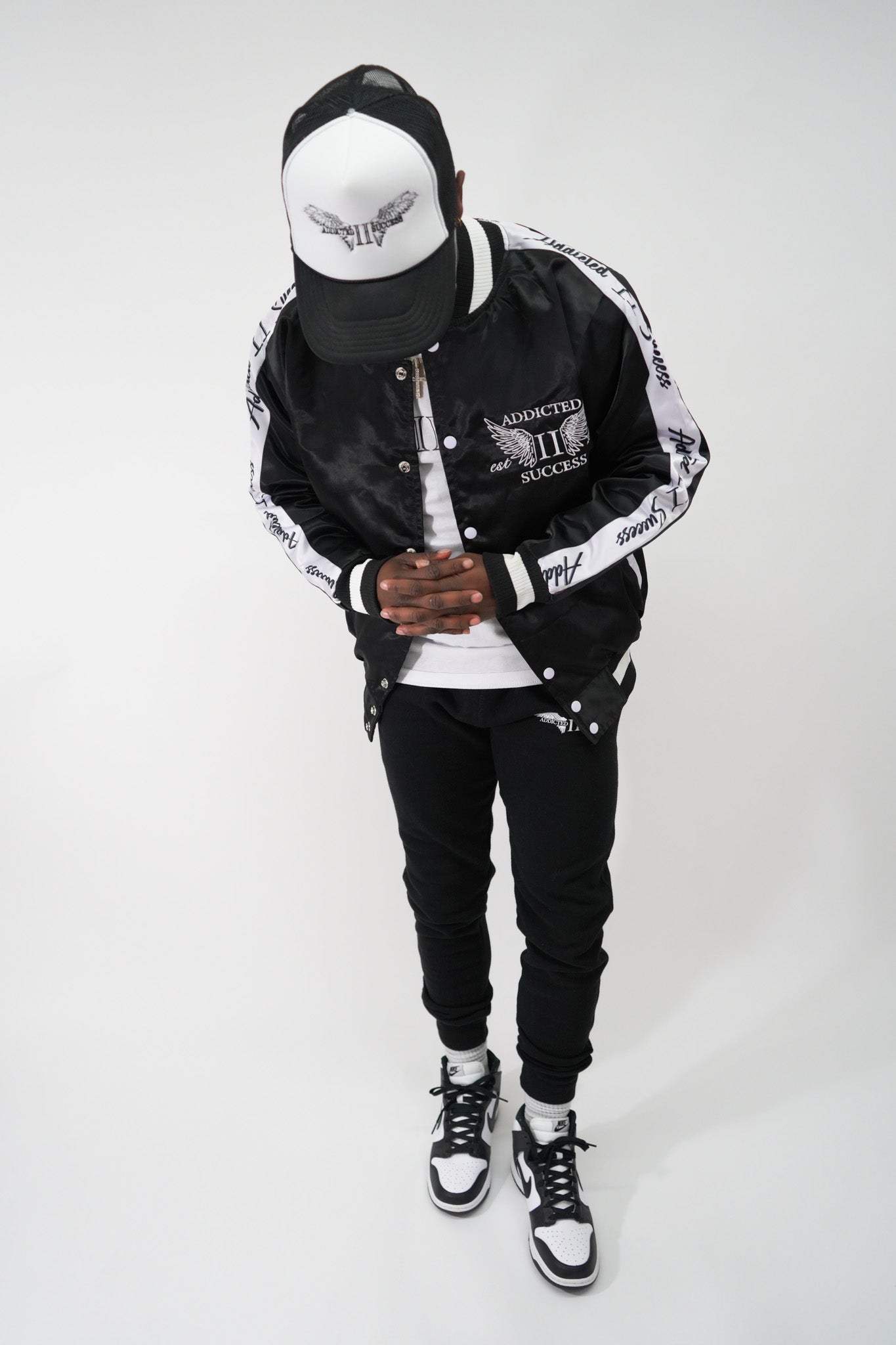 Black and White Embroidered Satin Bomber Jacket (You Are Designed To Be Successful)