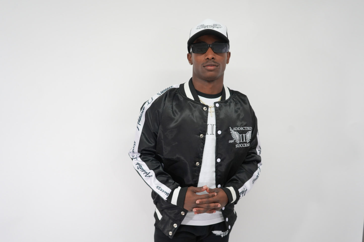 Black and White Embroidered Satin Bomber Jacket (You Are Designed To Be Successful)
