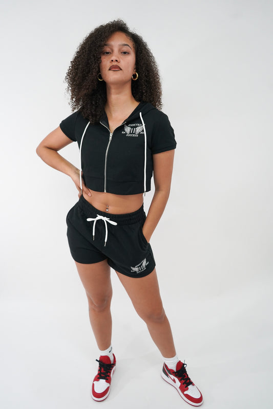 Black Crop Top Short Set