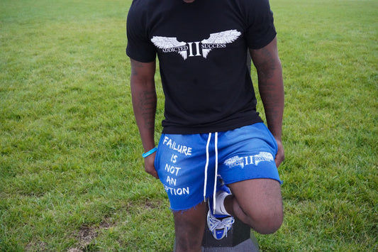 Royal Blue Embroidery (Failure is not an Option)Acid Wash Shorts w/ Hidden zipper pockets