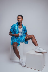 Baby Blue Silk Short Set