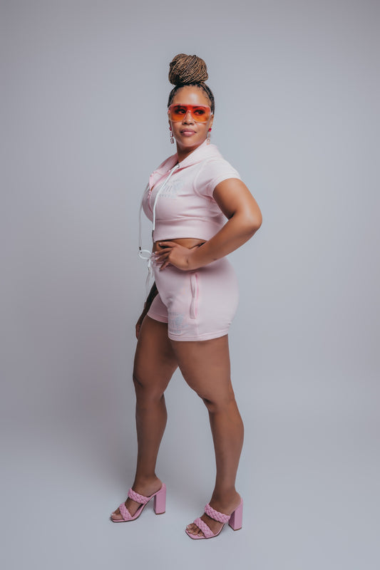 Light Pink Crop Top Short Set