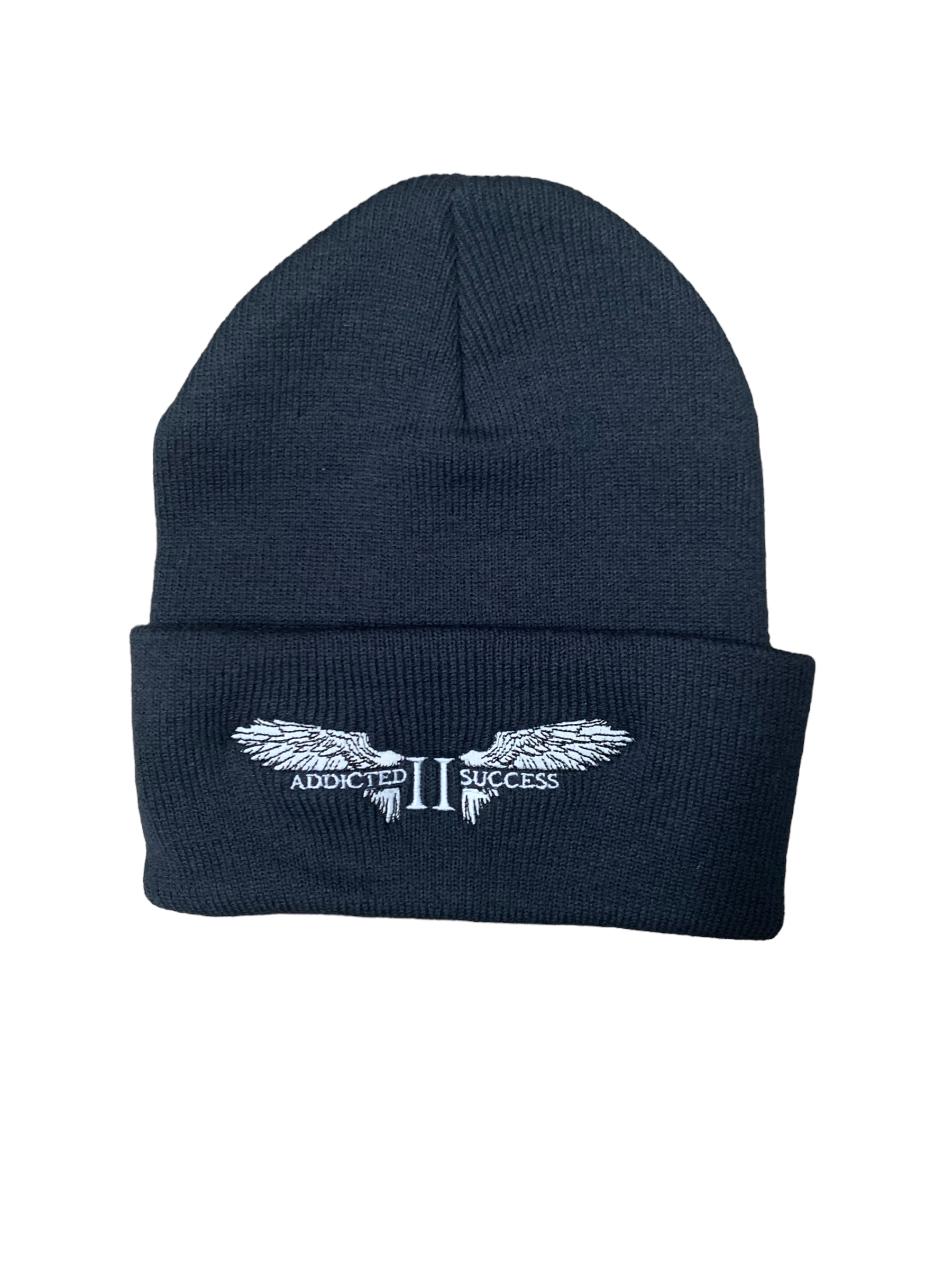 Navy Blue and White Embroidery Beanie